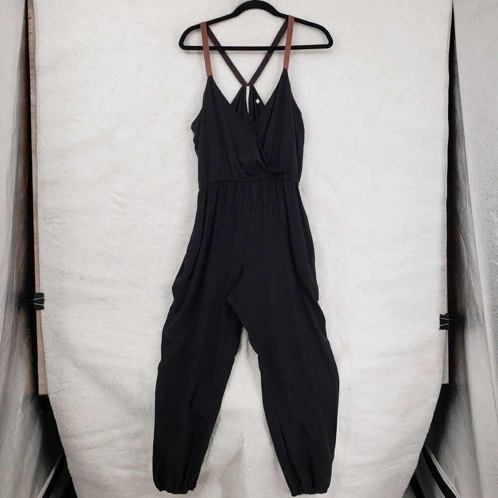 Twelfth Street Cynthia Vincent Jumpsuit Womens Medium Black Silk Leather Straps
